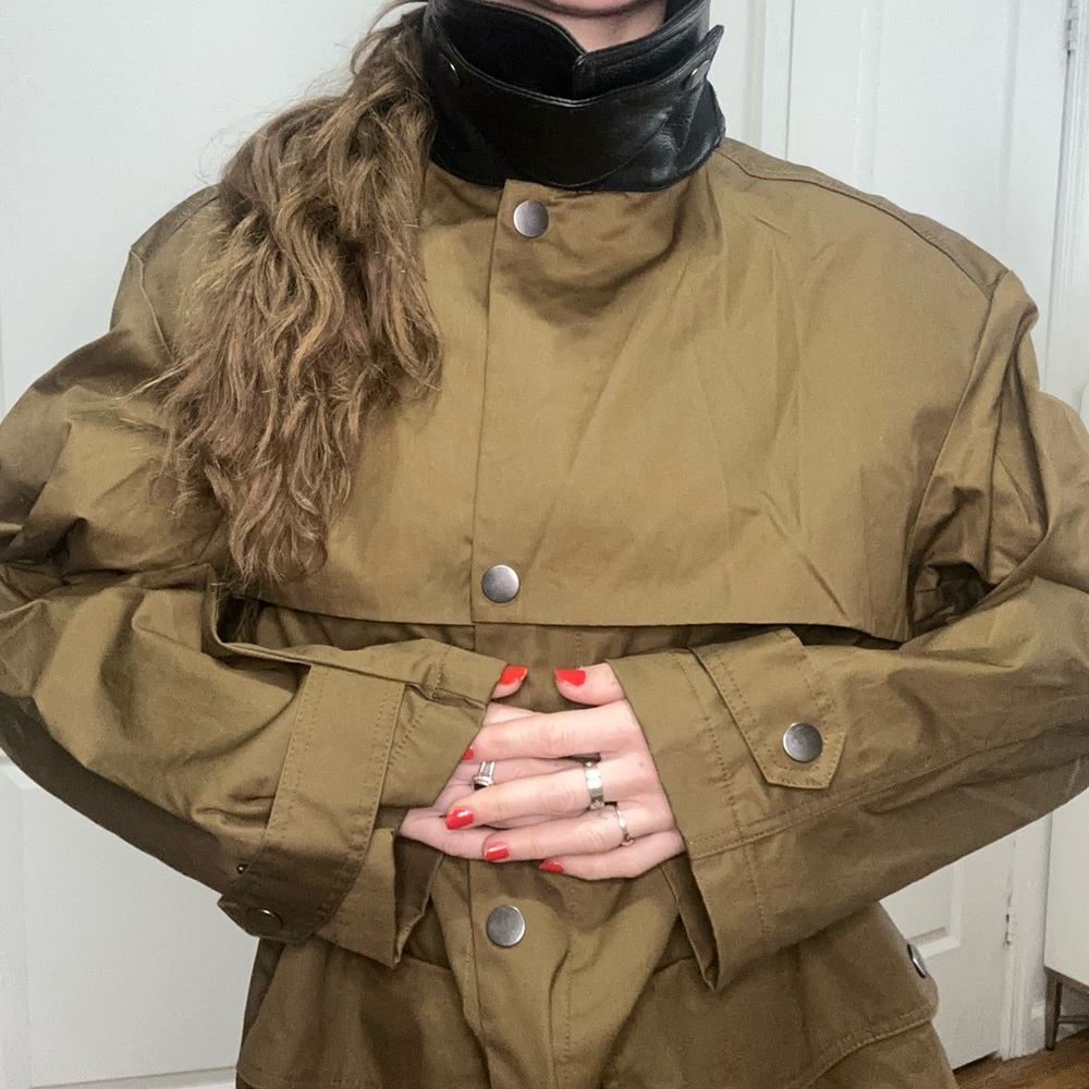H&M Brown Trench Coat with Black Collar